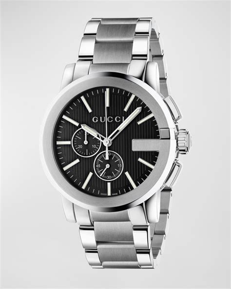 gucci stainless steel 44mm g-chrono watch black|More.